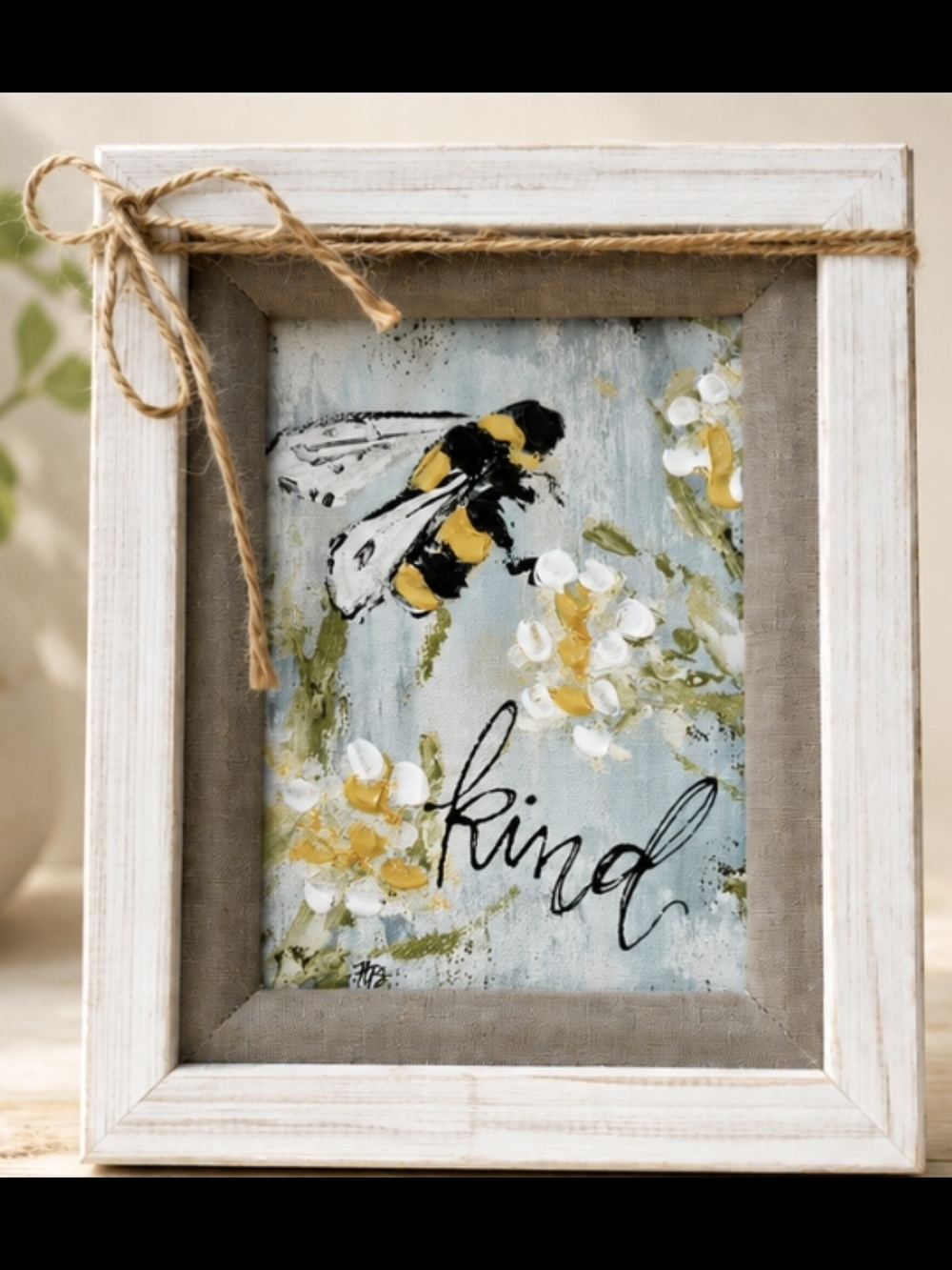 Framed 'Kind' Bee Wall Art – Yellow Floral Accent 7x9